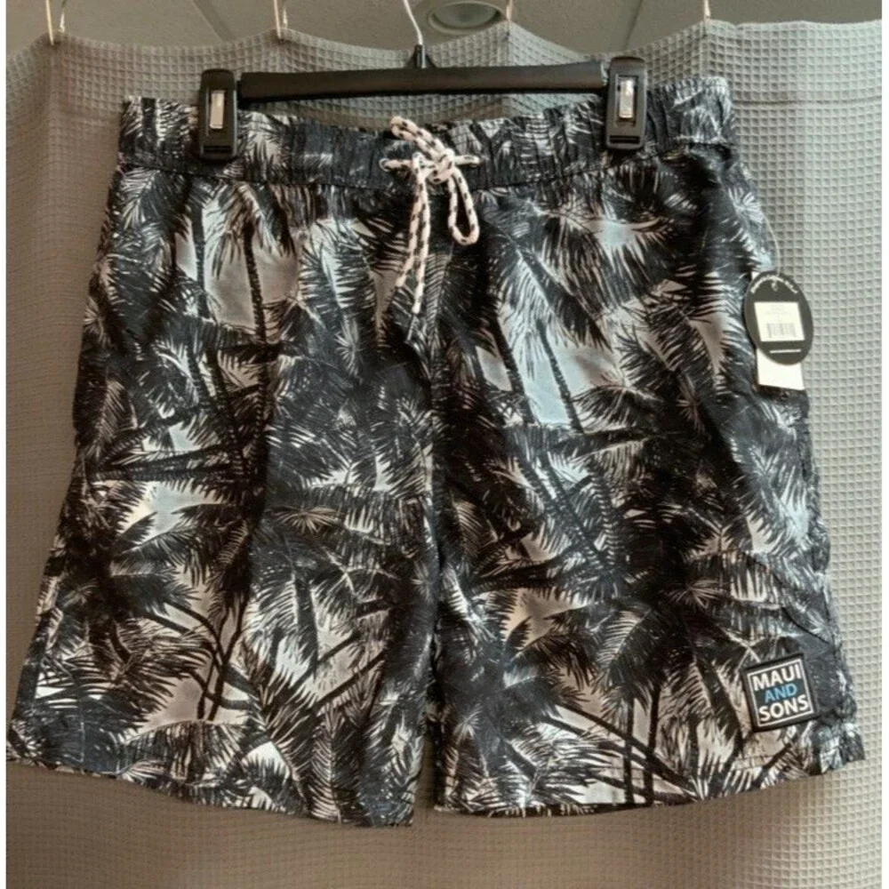 MENS MAUI AND SONS DRAWSTRING LINED STRETCH SWIM BOARD SHORTS SIZE L